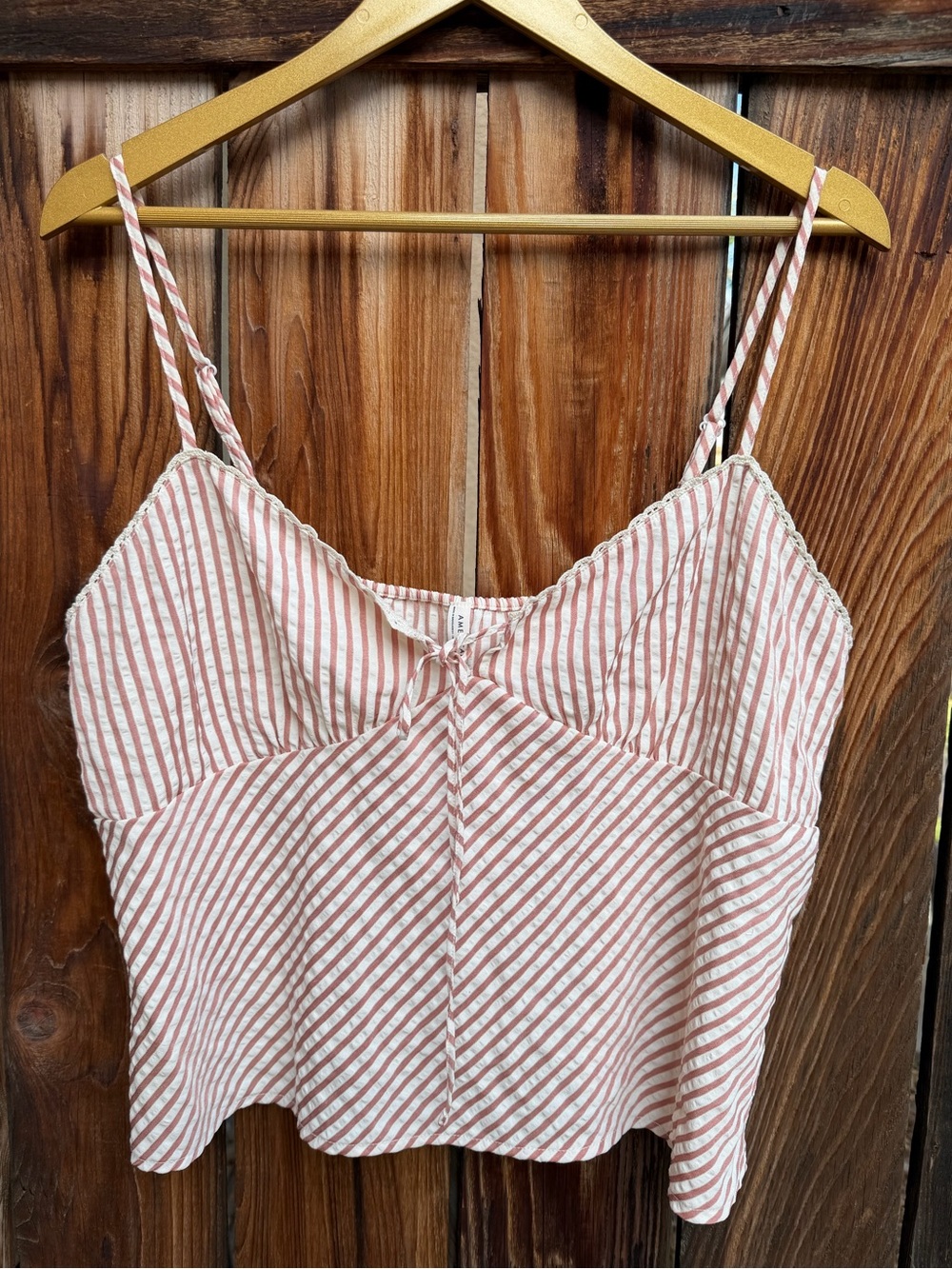 American Eagle Pink White Striped Cami Tank Top Bow Detail Size Large L
#americ
